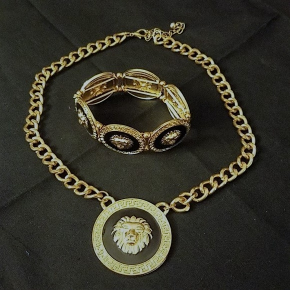 Lion Head Necklace and Stretch Bracelet
